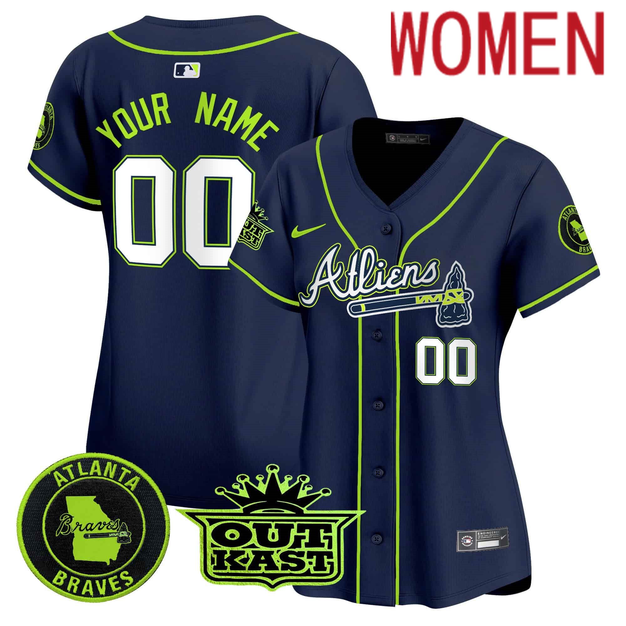 Women Atlanta Braves Blue 2024 Nike Atliens Vapor Premier Limited Custom MLB Jersey->customized mlb jersey->Custom Jersey